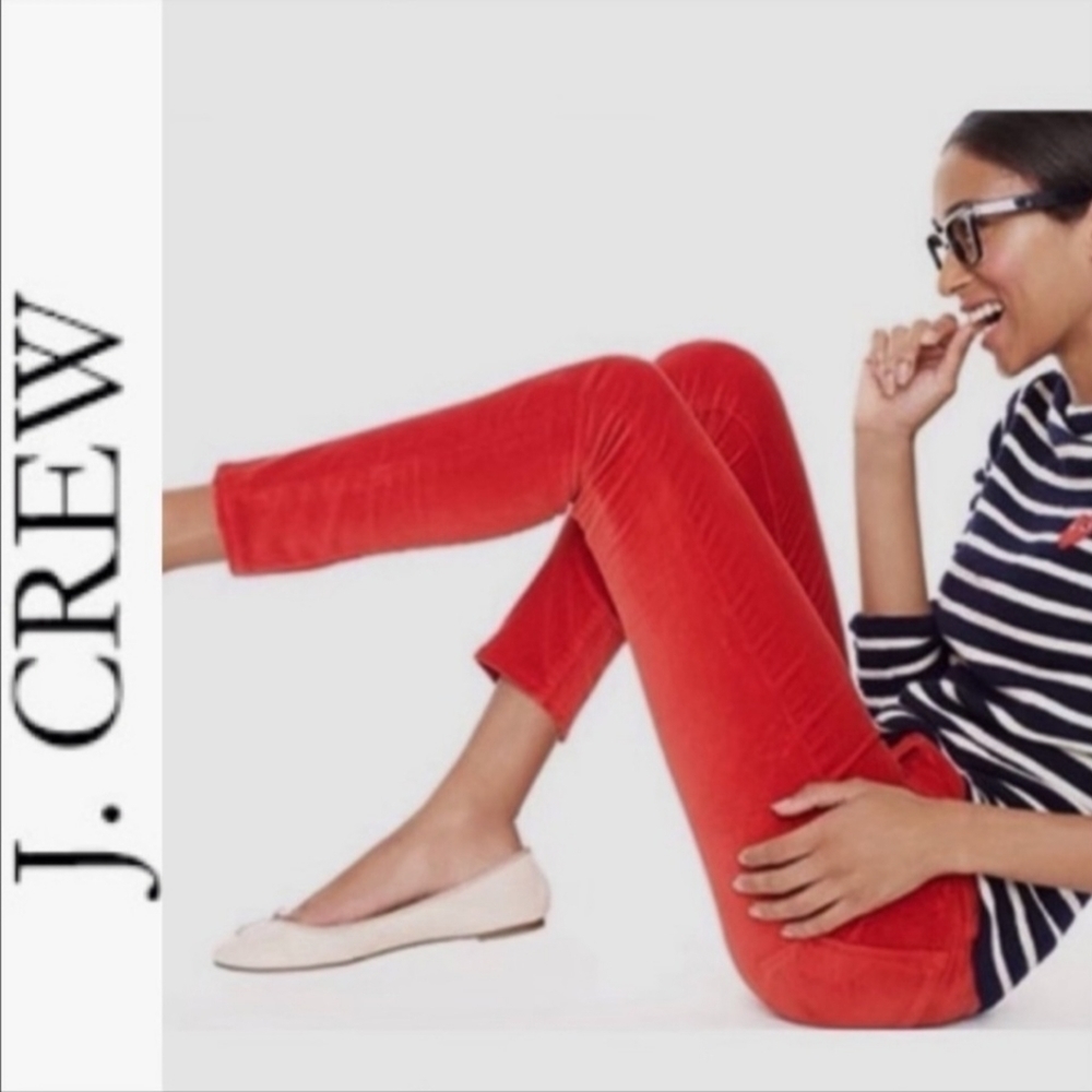 J. CREW Rust Orange Velvet Toothpick Pants Women's Size 25 Skinny Fitted Ankle